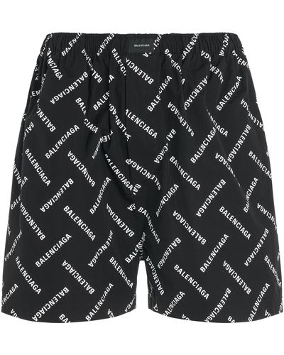 Balenciaga All-Over Logo Pyjama Shorts, /, 100% Cotton - Black