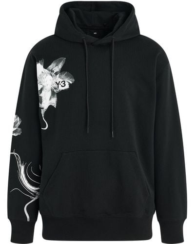 Y-3 'Flower Graphic Hoodie, Long Sleeves, , 100% Cotton, Size: Small - Black