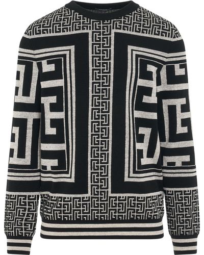 Balmain Maxi Monogram Scarf Sweater, Long Sleeves, Ivory/, Size: Large - Black