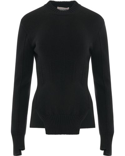 Alexander McQueen 'Corset Stitched Knit Pullover, Round Neck, Long Sleeves, , 100% Cashmere, Size: Small - Black