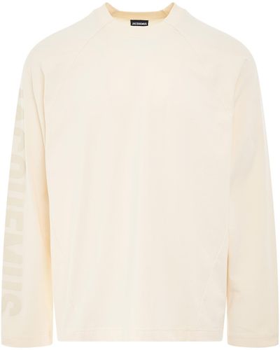 Jacquemus 'Typo Logo Long Sleeve T-Shirt, Light, 100% Cotton, Size: Small - White
