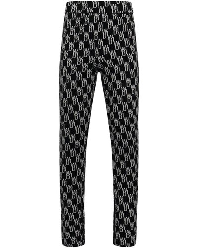 we11done 'Fitted Knit Side Open Jacquard Trouser, , 100% Cotton, Size: Small - Black