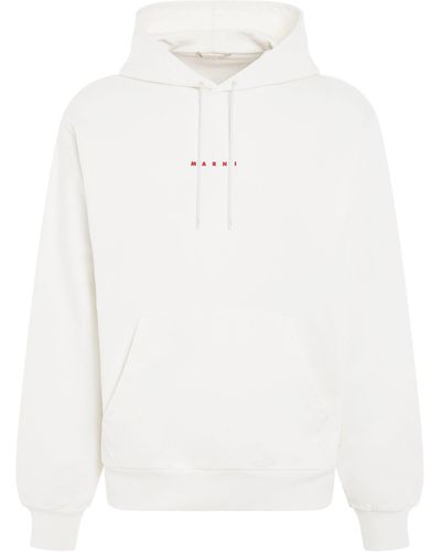 Marni Logo Hoodie, Long Sleeves, Natural, 100% Cotton - White