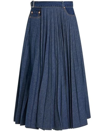 Sacai Pleated Denim Skirt, Pleated Details, , 100% Cotton - Blue