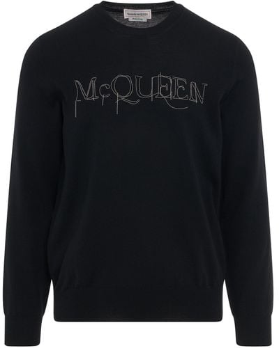 Alexander McQueen Chain Embroidered Knit Jumper, Long Sleeves, /, 100% Wool, Size: Medium - Black