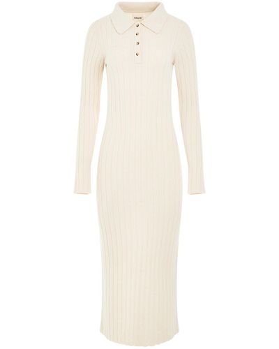 Khaite Hans Dress, Long Sleeves, , 100% Cashmere, Size: Medium - White