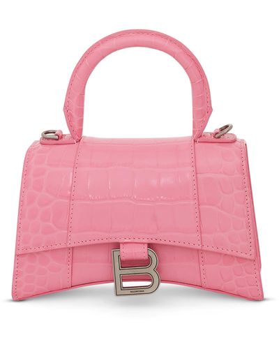 Balenciaga Hourglass Xs Croco Embossed Bag, Sweet, 100% Leather - Pink