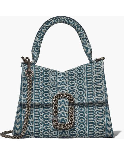 Marc Jacobs The Washed Monogram Denim St. Marc Mini Top Handle Bag - Blue