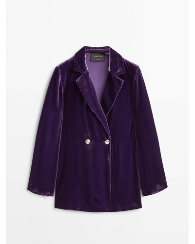 MASSIMO DUTTI Velvet Blazer With Golden Buttons - Purple