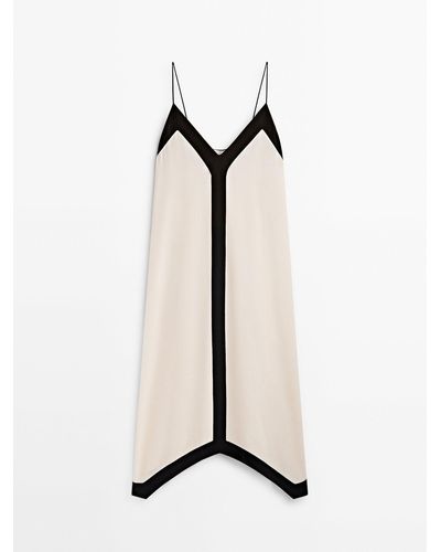 MASSIMO DUTTI Strappy Dress With Contrast V-neck - Natural