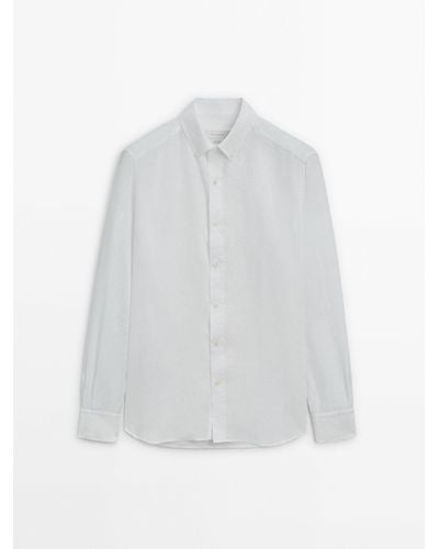 MASSIMO DUTTI 100% Linen Regular Fit Shirt - White