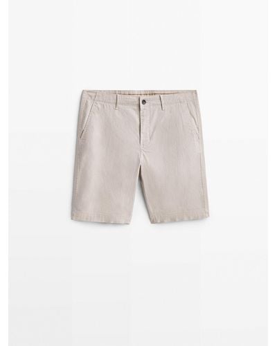 MASSIMO DUTTI Cotton And Linen Herringbone Bermuda Shorts - Natural