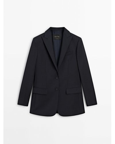 MASSIMO DUTTI 100% Cool Wool Suit Blazer - Blue