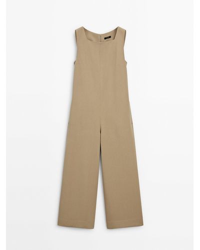 MASSIMO DUTTI Sleeveless Jumpsuit With Square-Cut Neckline - Natural