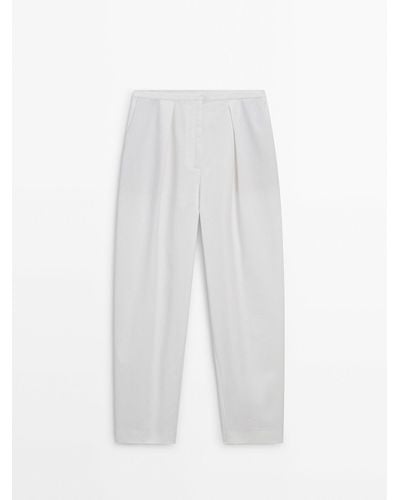MASSIMO DUTTI Cotton Blend Barrel Pants - White