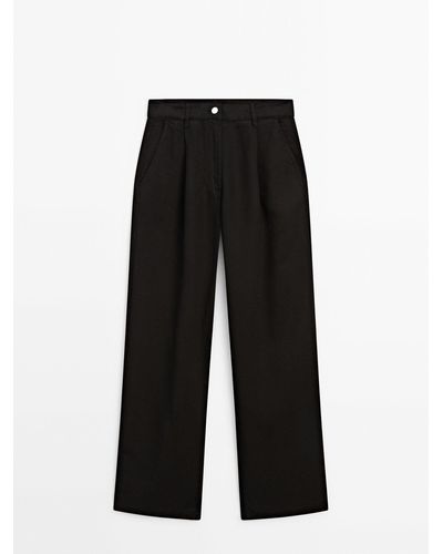 MASSIMO DUTTI Flowing Lyocell Pants With Darts - Black