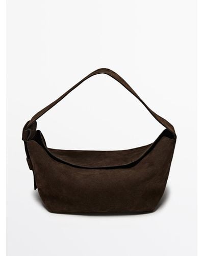 MASSIMO DUTTI Split Suede Leather Shoulder Bag - Brown