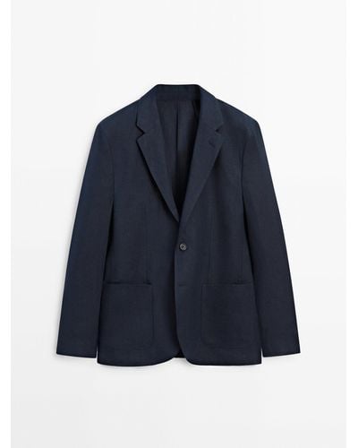MASSIMO DUTTI 100% Linen Suit Blazer - Blue