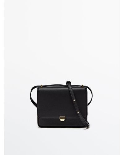 MASSIMO DUTTI Mini Leather Crossbody Bag - Black