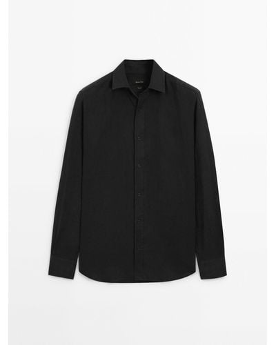 MASSIMO DUTTI 100% Linen Regular Fit Shirt - Black