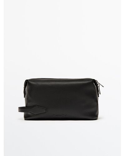 MASSIMO DUTTI Nappa Leather Toiletry Bag With Zip - Black