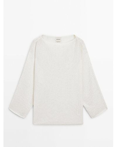 MASSIMO DUTTI Knit Sweater With Open Neck - White