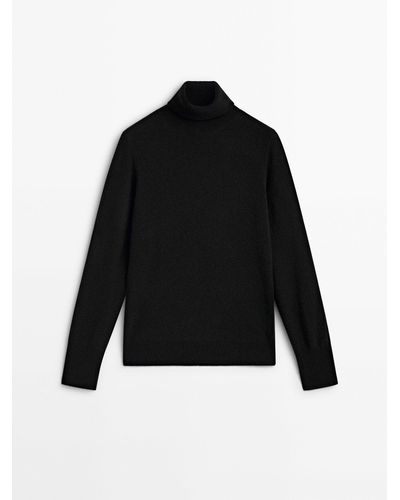 MASSIMO DUTTI Wool Blend High Neck Sweater - Black