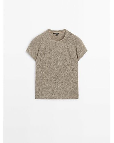MASSIMO DUTTI Textured Short Sleeve T-Shirt - Natural