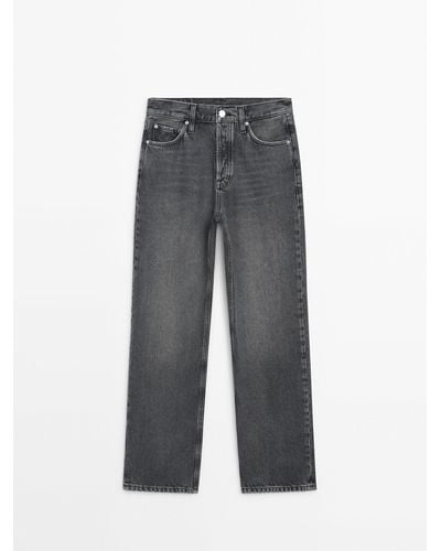 MASSIMO DUTTI Straight Fit High-Waist Jeans - Gray