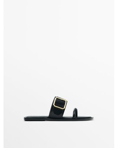 MASSIMO DUTTI Wide Strap Sandals With Buckle - White