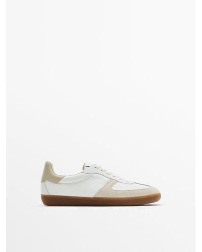 MASSIMO DUTTI Contrast Split Suede Leather Sneakers - White