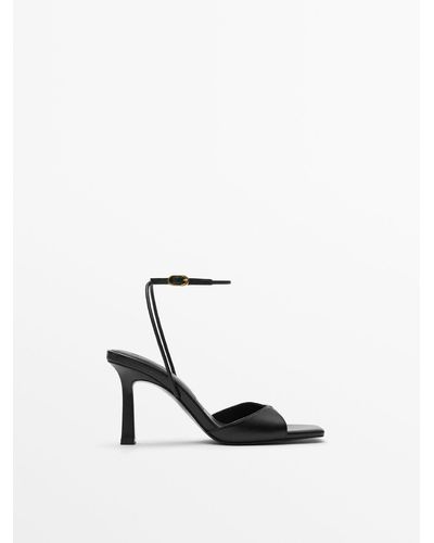 MASSIMO DUTTI High-heel Leather Sandals With Square Toe - Black