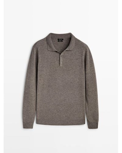 MASSIMO DUTTI Wool Blend Knit Polo Sweater - Gray