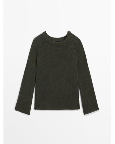 MASSIMO DUTTI Cotton Blend Knit Sweater With Crew Neck - Green