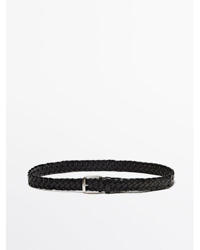 MASSIMO DUTTI Braided Leather Belt - White