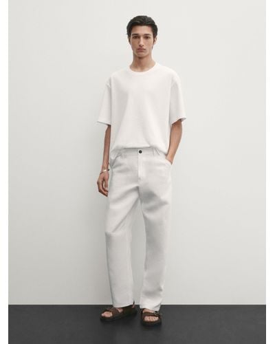 MASSIMO DUTTI Wide Fit 100% Linen Trousers -Studio - Weiss - 38 - Weiß