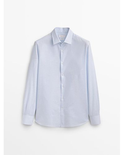 MASSIMO DUTTI Regular Fit Cotton-linen Blend Shirt - Blue