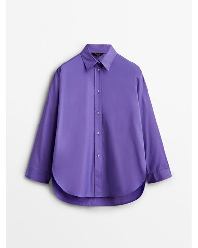 MASSIMO DUTTI Poplin Shirt With Pleated Back - Purple
