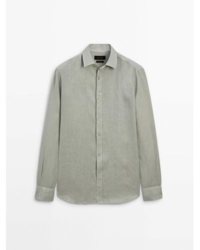 MASSIMO DUTTI 100% Linen Regular Fit Shirt - Gray