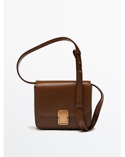 MASSIMO DUTTI Leather Crossbody Bag With Multi-way Strap - Brown