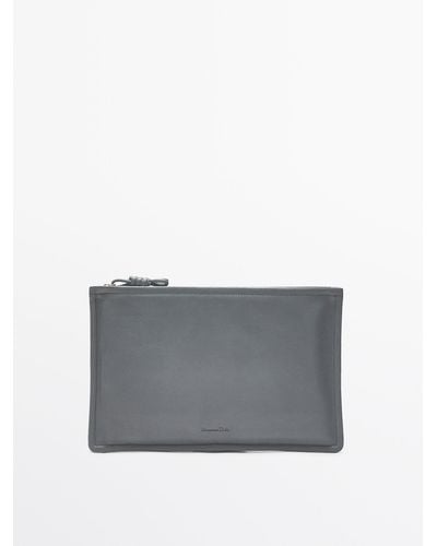 MASSIMO DUTTI Nappa Leather Clutch With Knot Detail - Gray