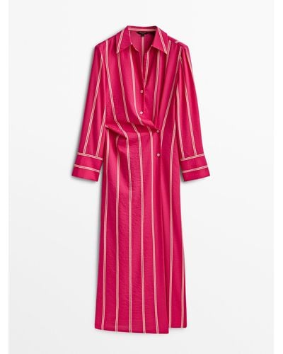MASSIMO DUTTI Striped Shirt Dress - Pink