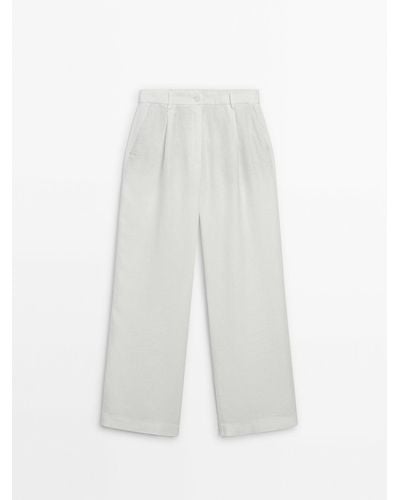 MASSIMO DUTTI Wide-Leg Linen Pants - White