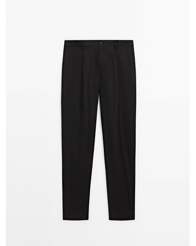 MASSIMO DUTTI Darted Linen Suit Pants - Black