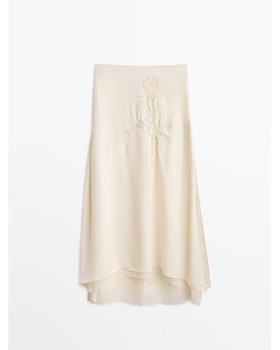 MASSIMO DUTTI Limited Edition Silk Skirt With Embroidery - White