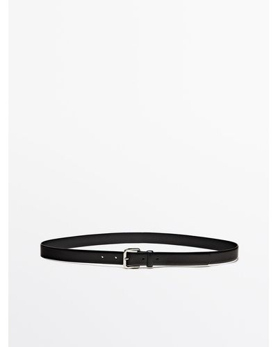 MASSIMO DUTTI Leather Belt With Square Buckle - Black