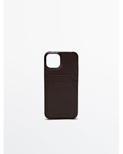 MASSIMO DUTTI Leather Iphone 14 Case With Card Slot - Black
