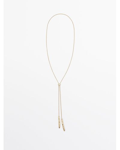 MASSIMO DUTTI Long Necklace With Textured Double Piece - White
