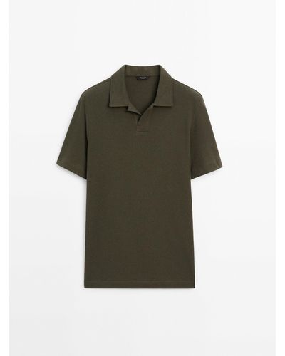 MASSIMO DUTTI Textured Short Sleeve Polo Shirt - Green