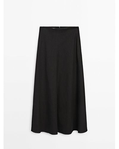 MASSIMO DUTTI Long Linen Skirt - Black